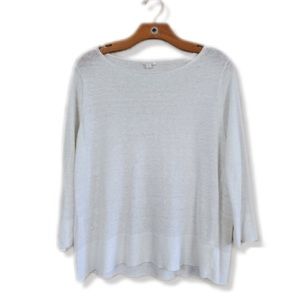 Eileen Fisher Linen Blend White Italian Yarn Lightweight Knit Scoop Neck Blouse